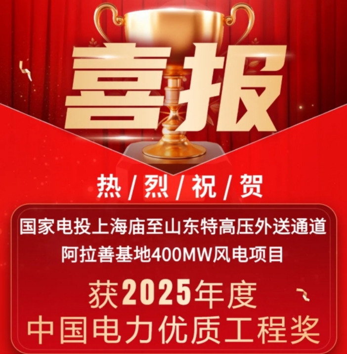 中國電力優(yōu)質工程！湘能楚天承建國家電投內蒙古阿拉善400MW風電項目收獲殊榮